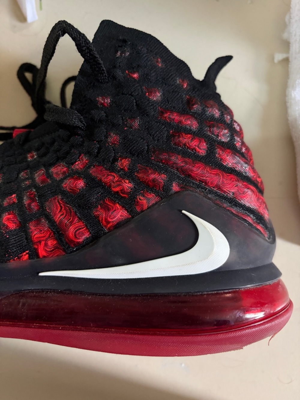 LeBron James 17 Infrared Nike Men's Black and Red Basketball Shoes - Picture 4 of 7